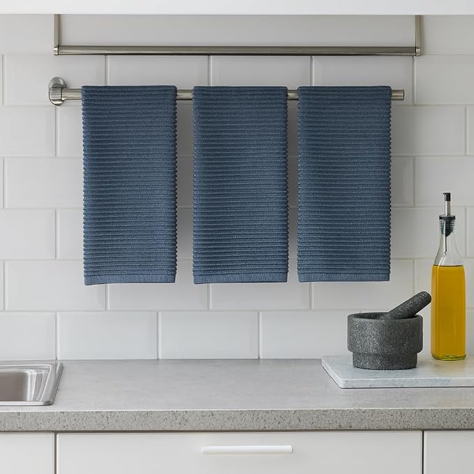 Serafina Home Slate Blue Gray Grey Kitchen Hand Dish Towels: Oversized 28" x 18" - Image 4