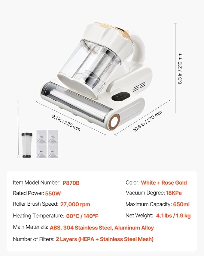 VEVOR Mattress Vacuum Cleaner, 550W Bed Vacuum Cleaner - Image 7