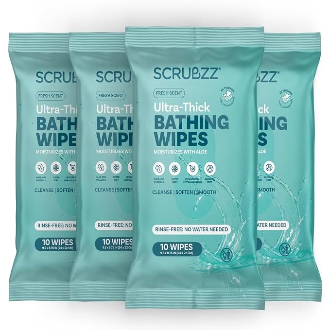 Extra Large Bath Wipes for Adults No Rinse by Scrubzz
