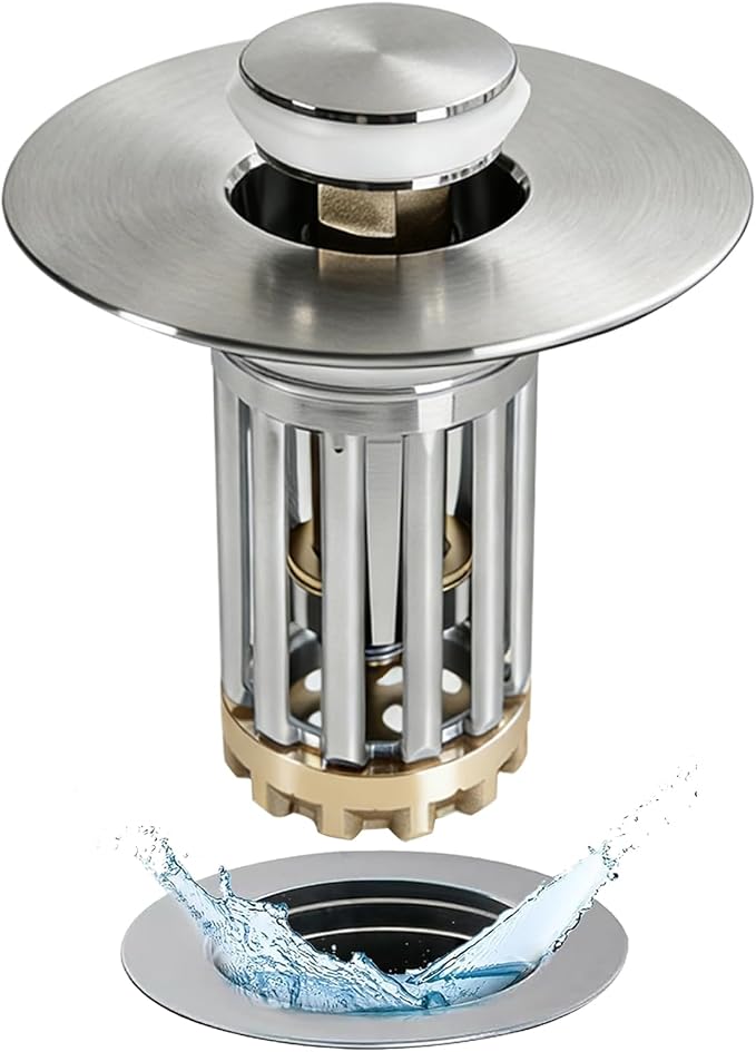 3 in 1 Pop Up Bathroom Sink Stopper, Bathroom Sink Drain Strainer, by Anlige