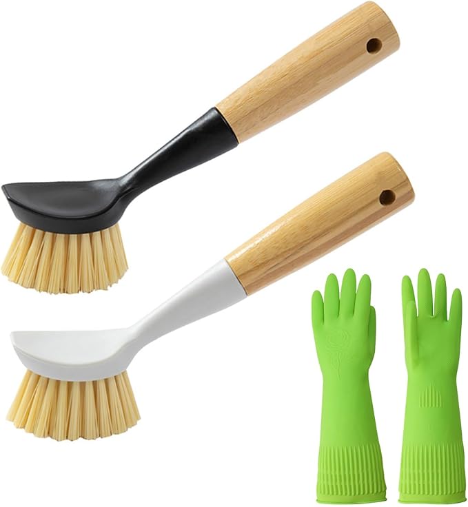 2 Pack Kitchen Dish Brush Grill Brush+Reusable Rubber Gloves, Kitchen Cleaning by Unknown
