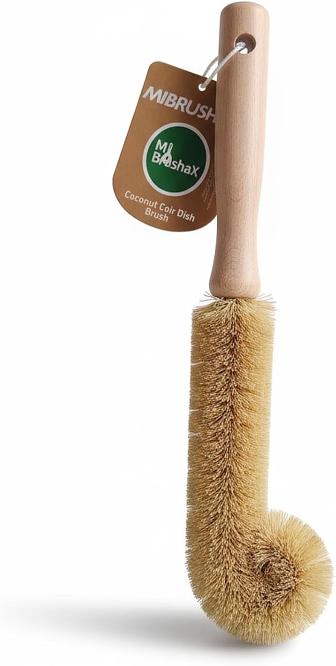 Bottle Brush Cleaner, Long Beech Wood Handle Non-Scratch, L-Shape - Image 2