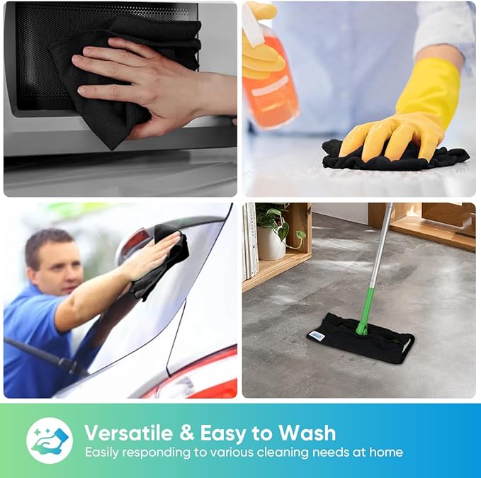 HOMEXCEL Black Microfiber Cleaning Cloth, 24 Pack Cleaning Towels - Image 6
