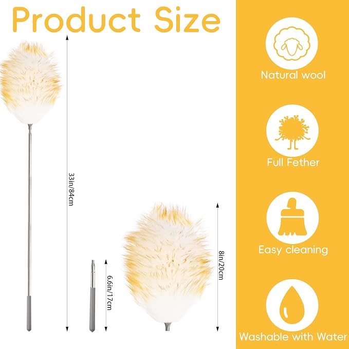 Lambswool Extendable Mini Duster 14-34 Inch Stainless Steel Extension - Image 2
