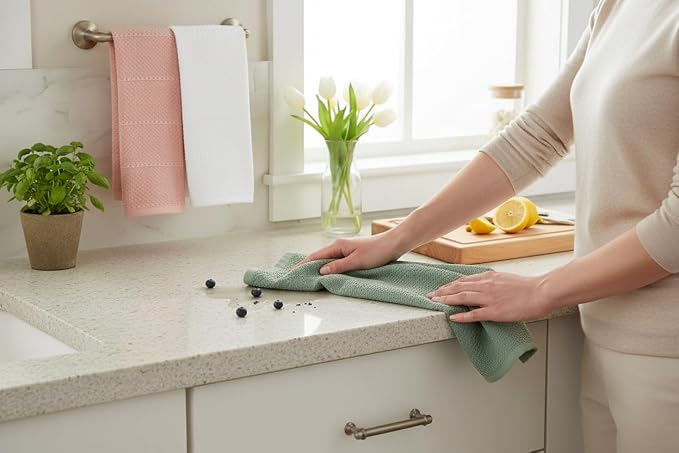 Sage White Light Pink Kitchen Hand Dish Towels: Oversized 28" x 18", 100% - Image 6