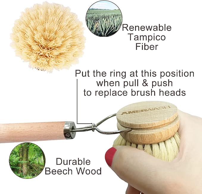 Dish Brush with Wooden Handle, Natural Kitchen Brush - Image 6