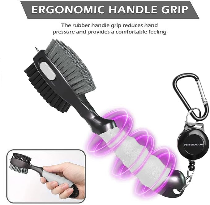 THIODOON 2 Pack Golf Club Brushes and Groove Cleaner 2 ft Retractable Zipline - Image 5