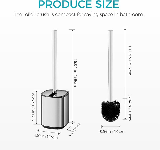 Toilet Brush and Holder Set Toilet Bowl Brush Stainless Steel Automatic Open - Image 5