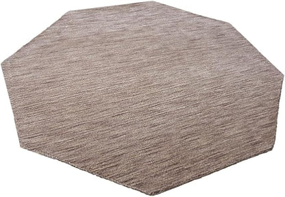 Hand Knotted Loom Wool ECO-Friendly Area Rugs - 8'x8', Octagon Shape, Light Brown Color, Plain Solid, High Pile Thick Handmade Anti Skid Area Rugs for Living Room, Bed Room (L00111)