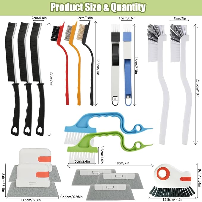 CEYAZYE 18Pcs Crevice Cleaning Brush Set, Window Track Cleaner Tools, Tile Lines - Image 7