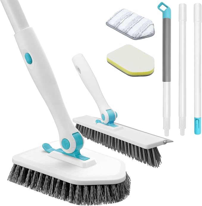 nacena Shower Scrubber with Long Handle, 4 in 1 Tile Tub Scrubber Brush with 3 by NACENA