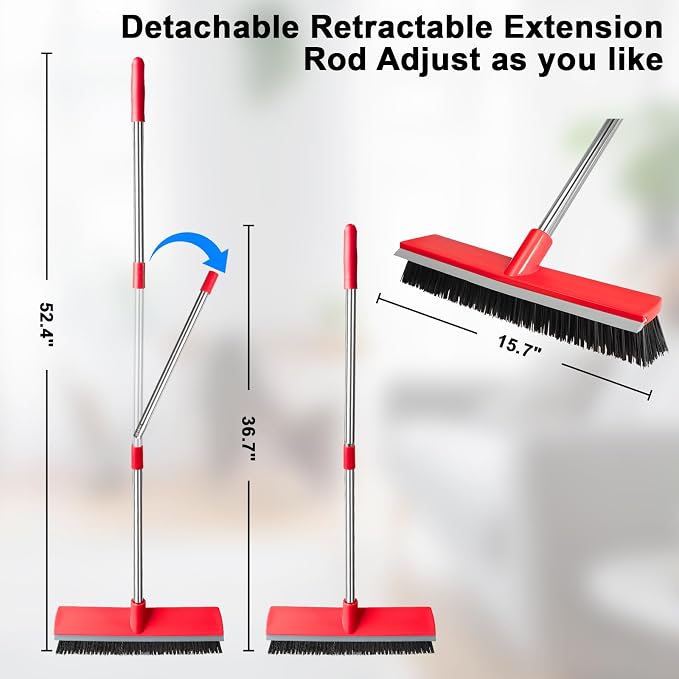 15.7 Inch Floor Scrub Brush Removable Stainless Steel Handle 2 in 1 Scrape - Image 7