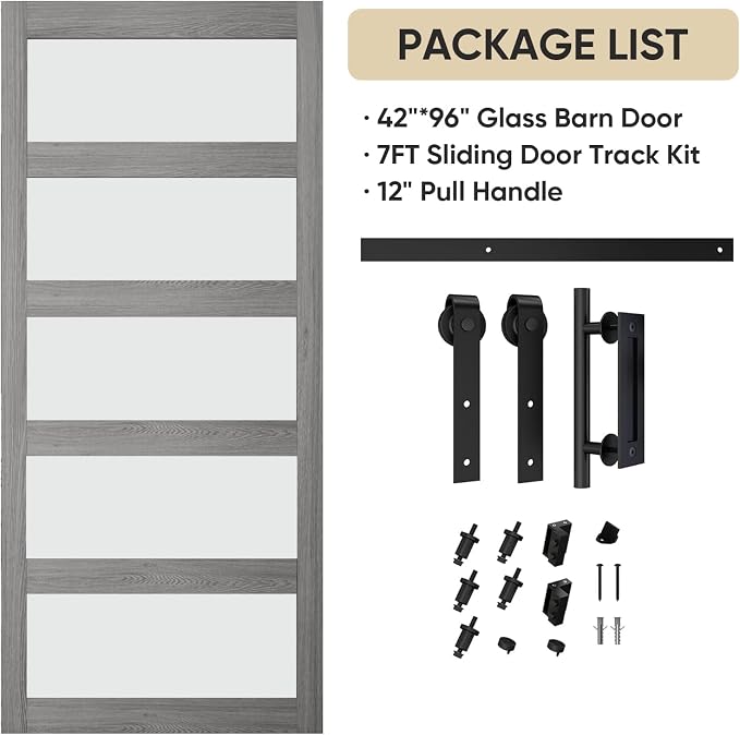 BARNSMITH 42in x 96in Glass Barn Door and 7FT Sliding Door Hardware Included - Image 8