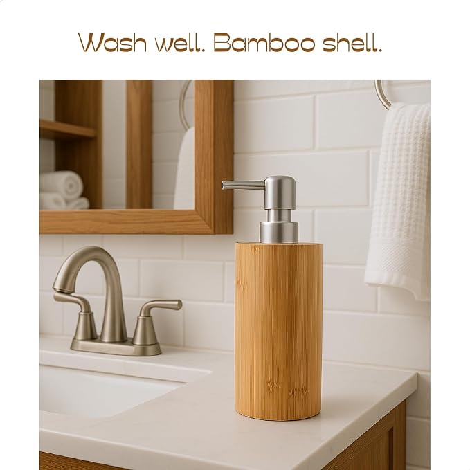 Natural Bamboo Liquid Soap Dispenser, 10 oz - Image 2
