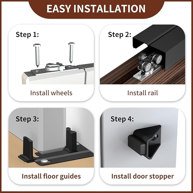 Heavy Duty Bypass Sliding Closet Door Track Hardware 84", 7 FT Aluminium Pocket - Image 2