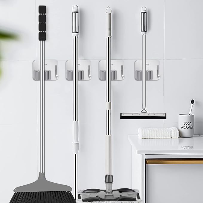 Broom Holder Self Adhesive No Drill Wall Mount Mop Broom Organizer - Image 4