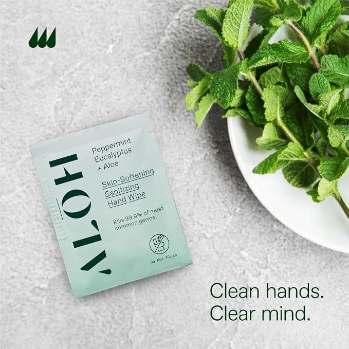 ALŌH Skin - Softening Sanitizing Hand Wipes – Peppermint Eucalyptus + Aloe - 1 - Image 4