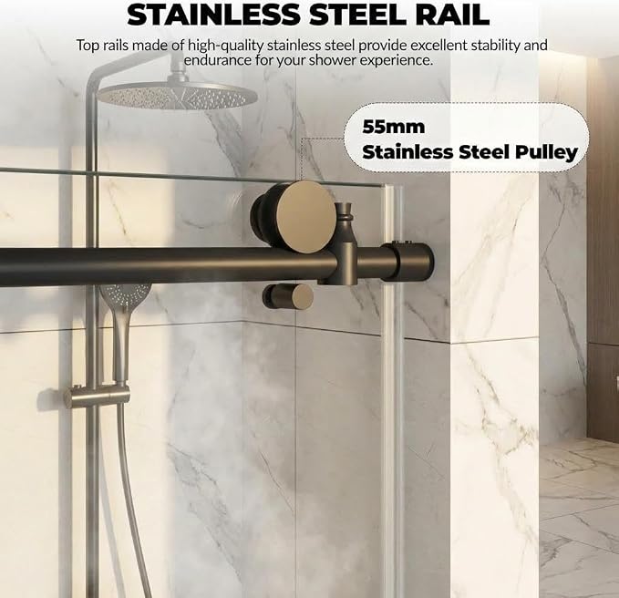 Frameless Shower Door, Adjustable 56"-60" Width x 76" Height, 6mm SGCC Tempered - Image 3