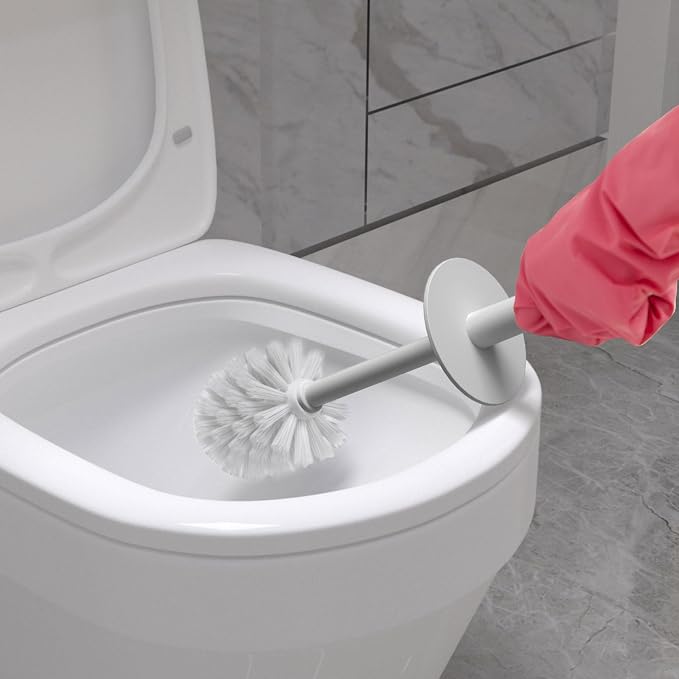 Topsky 2 Pack Compact Toilet Brush & Holder Set, Plastic Round Barrel Loo Brush - Image 8