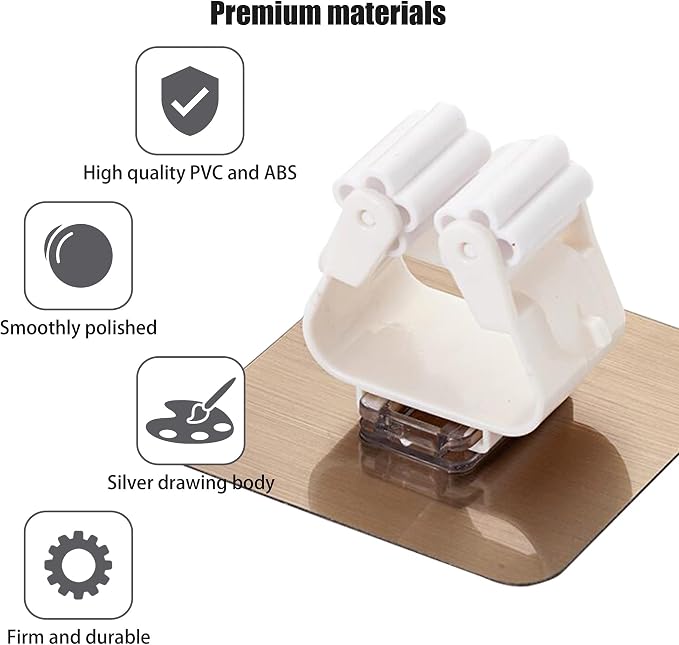 Self-Adhesive Mop Holder, Broom Wall Mounted Rack, Sweeper Gripper Hanger - Image 2