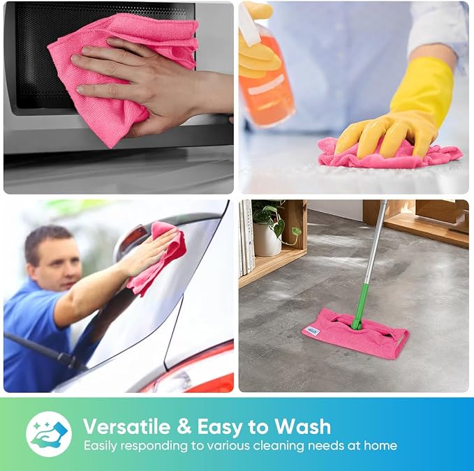 HOMEXCEL Pink Microfiber Cleaning Cloth, 24 Pack Cleaning Towels - Image 6