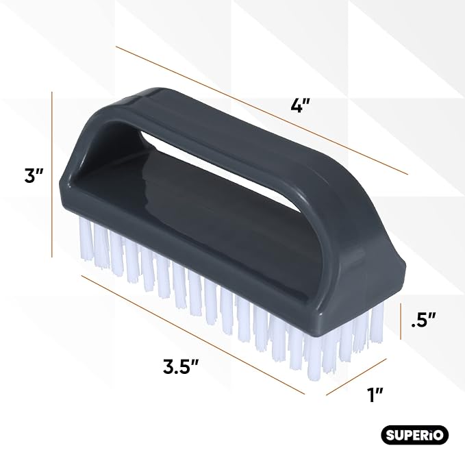 Superio Stiff Nail Brush with Handle 3 Pack Fingernail Scrub Cleaning Brushes - Image 2