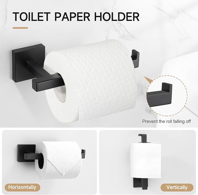 TQKAG Matte Black Bathroom Hardware Accessories Set 10 Pieces, 23.6" SUS304 - Image 5