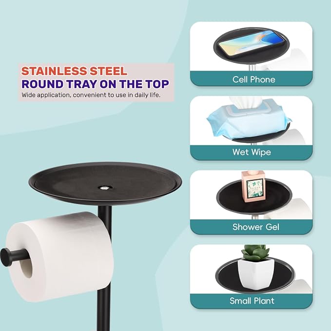 Black Toilet Paper Holder Stand, Freestanding Toilet Paper Holder - Image 3