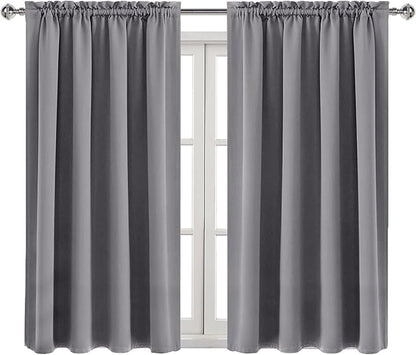 DWCN Grey Room Darkening Blackout Curtains - Thermal Insulated Privacy Energy Saving Window Curtain Drapes 52 x 54 inch Length, Set of 2 Bedroom Living Room Curtains