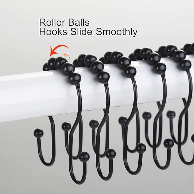 Goowin Shower Curtain Hooks, Stainless Steel Black Shower Curtain Hooks - Image 4