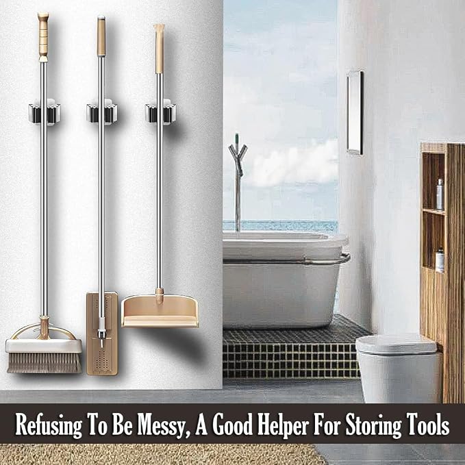 AKOAK Broom and Mop Rack Holder, Wall Storage Organizer, Screw Mount, Garden - Image 3