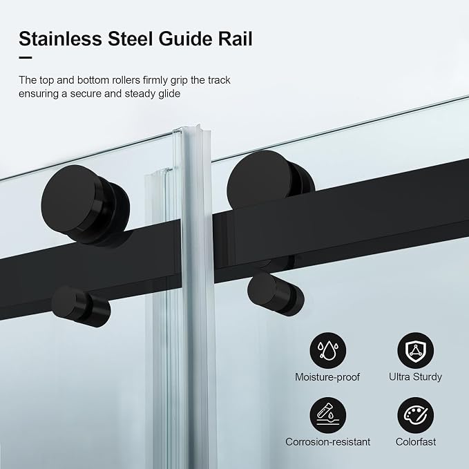 Double Sliding Shower Door, 18 inch Stainless Steel Handle, Matte Black - Image 5