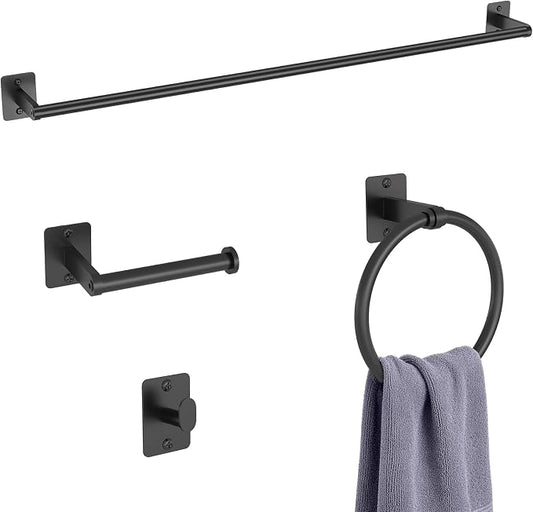 KLJKPA 4 Pieces Bathroom Hardware Set, 32 inch Towel Bar, Matte Black Bathroom by KLJKPA