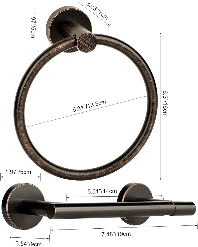 Oil Rubbed Bronze Toilet Paper Holder, Stainless Steel Towel Ring, Double Post - Image 7