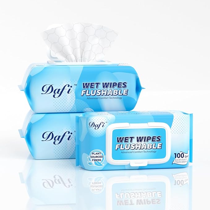 DAFI Flushable Wipes for Adult Wet Wipes, Total 300 Unscented Toilet Wipes by DAFI
