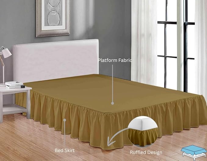 Ruffle Bed Skirt with Split Corners, Microfiber Dust Ruffled for a Perfectly Tailored Bedding Ensemble, Wrinkle and Fade Free, Easy Fit, Queen Size 15 Inch Drop, Taupe