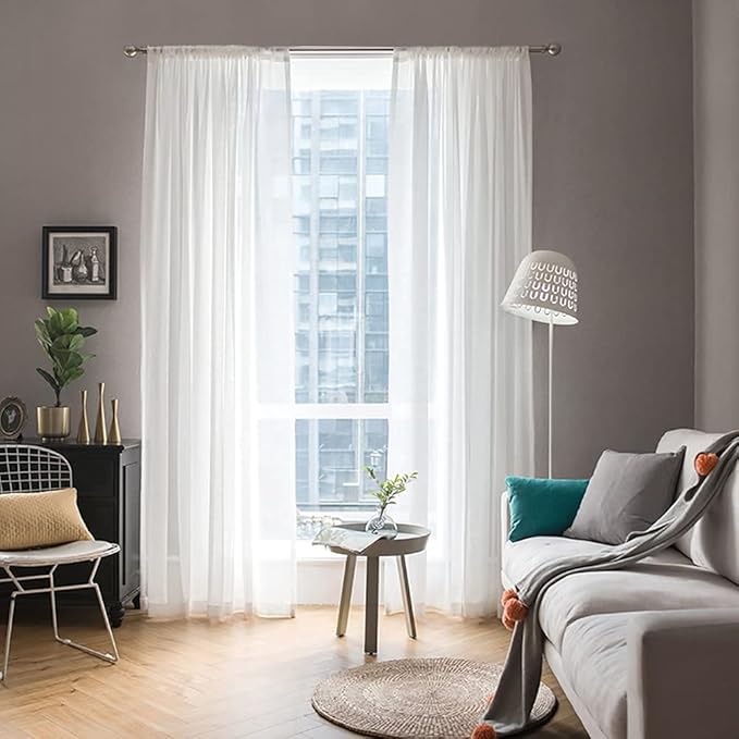 MIULEE 2 Panels Solid Color White Sheer Window Curtains Elegant Window Voile Panels/Drapes/Treatment for Bedroom Living Room (54 X 78 Inches White)