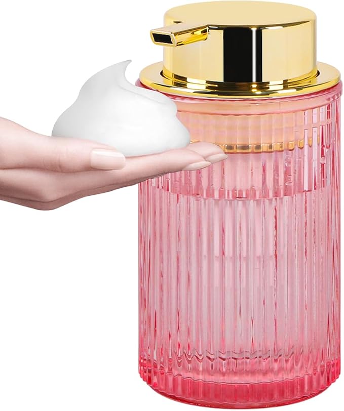 Pink Foaming Soap Dispenser, 12 Oz Glass Foaming Hand Soap Dispenser by Tonxus