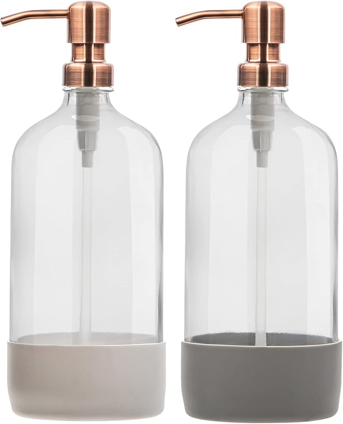 32 oz Glass Pump Bottle Rustproof Stainless Steel Pump, and Lids. Modern by KITCHENTOOLZ