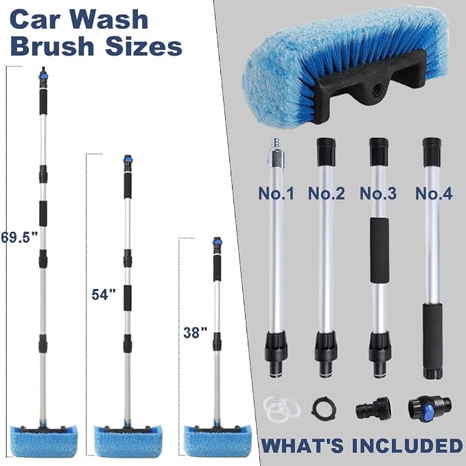 70" Car Wash Brush with Long Handle and 12" Soft Bristle Brush Head, Water - Image 3