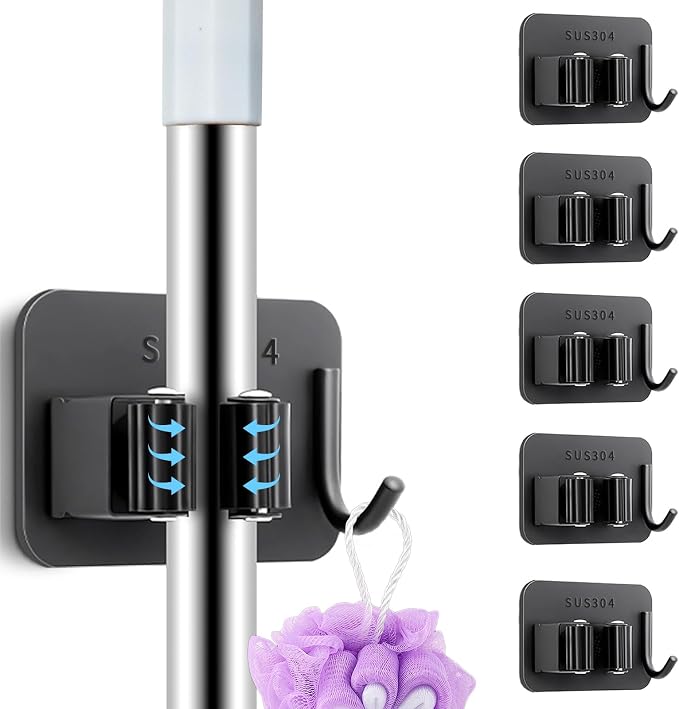 5 Pack Heavy Duty Mop and Broom Holder Wall Mount, No Drill Self Adhesive by Unknown