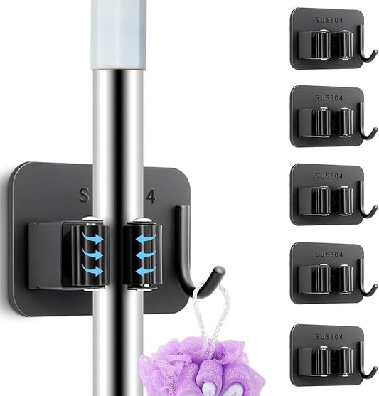 5 Pack Heavy Duty Mop and Broom Holder Wall Mount, No Drill Self Adhesive by Unknown