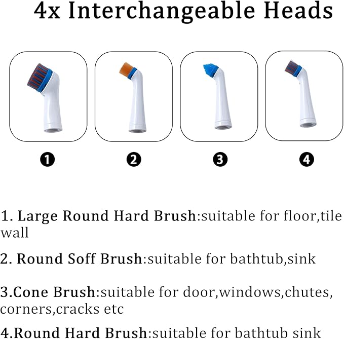 Electric Cleaning Brush with 4 in 1 Multiple Brush Heads, Indoor Household - Image 4