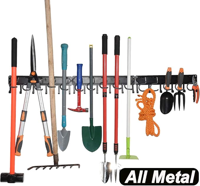 YueTong All Metal Garden Tool Organizer, Adjustable Garage Wall Organizers and by YueTong