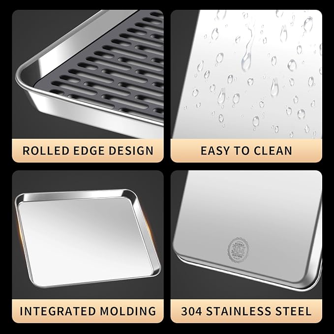 Stainless Steel Drain Tray, Cup & Dish Drying Rack, Drain Board 2 Tier Non Slip - Image 2