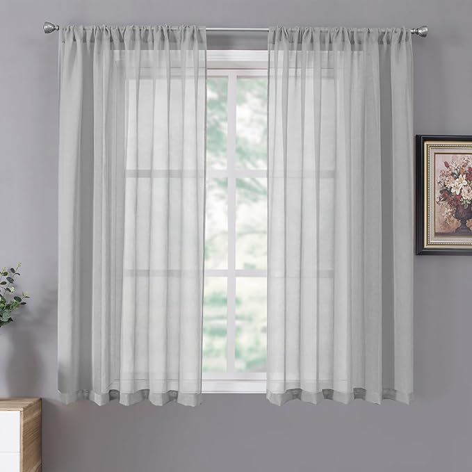 Tollpiz Sheer Curtains Linen Textured Living Room Curtain Sheers Light by Tollpiz