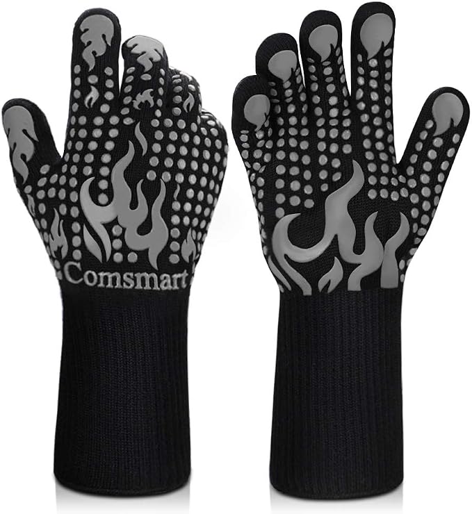 Comsmart BBQ Gloves, 1472F Heat Resistant Silicone Non-Slip Oven Mitts by Comsmart