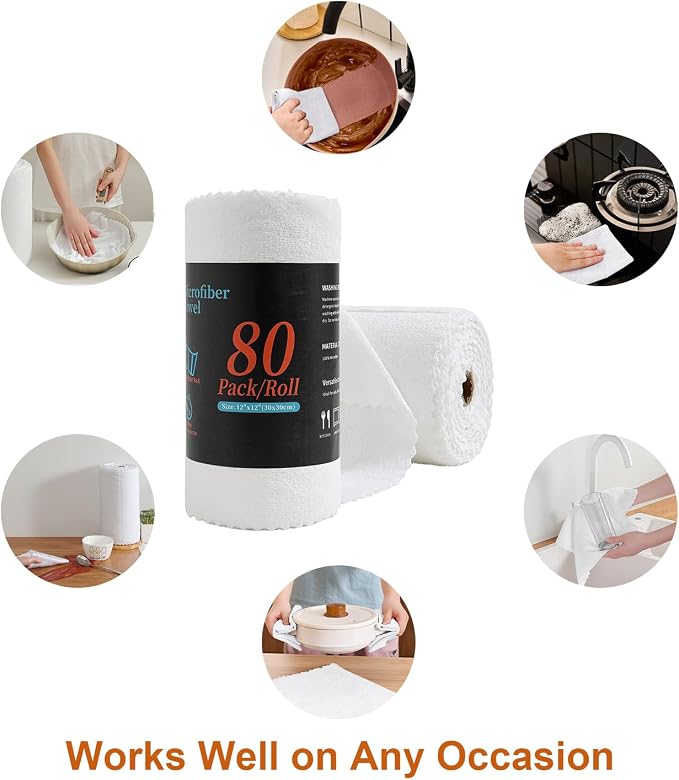 80 Pack Microfiber Cleaning Cloth Roll, Lint Free Rags & Tear Away Reusable - Image 7