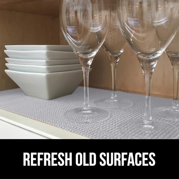 GORILLA GRIP powerGRIP Drawer Shelf and Cabinet Liner, Thick Strong Hold, Non-Adhesive Liners Protect Kitchen Cabinets and Cupboard, Bathroom Drawers, Easy Install, Breathable Mat, 17.5" x30', Lt Gray