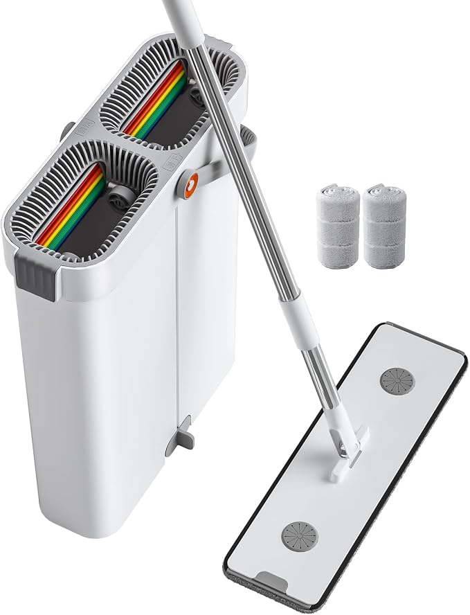 JOYBOS Mop and Bucket with Wringer Set, Hands Free Flat Floor Mop and Bucket by JOYBOS